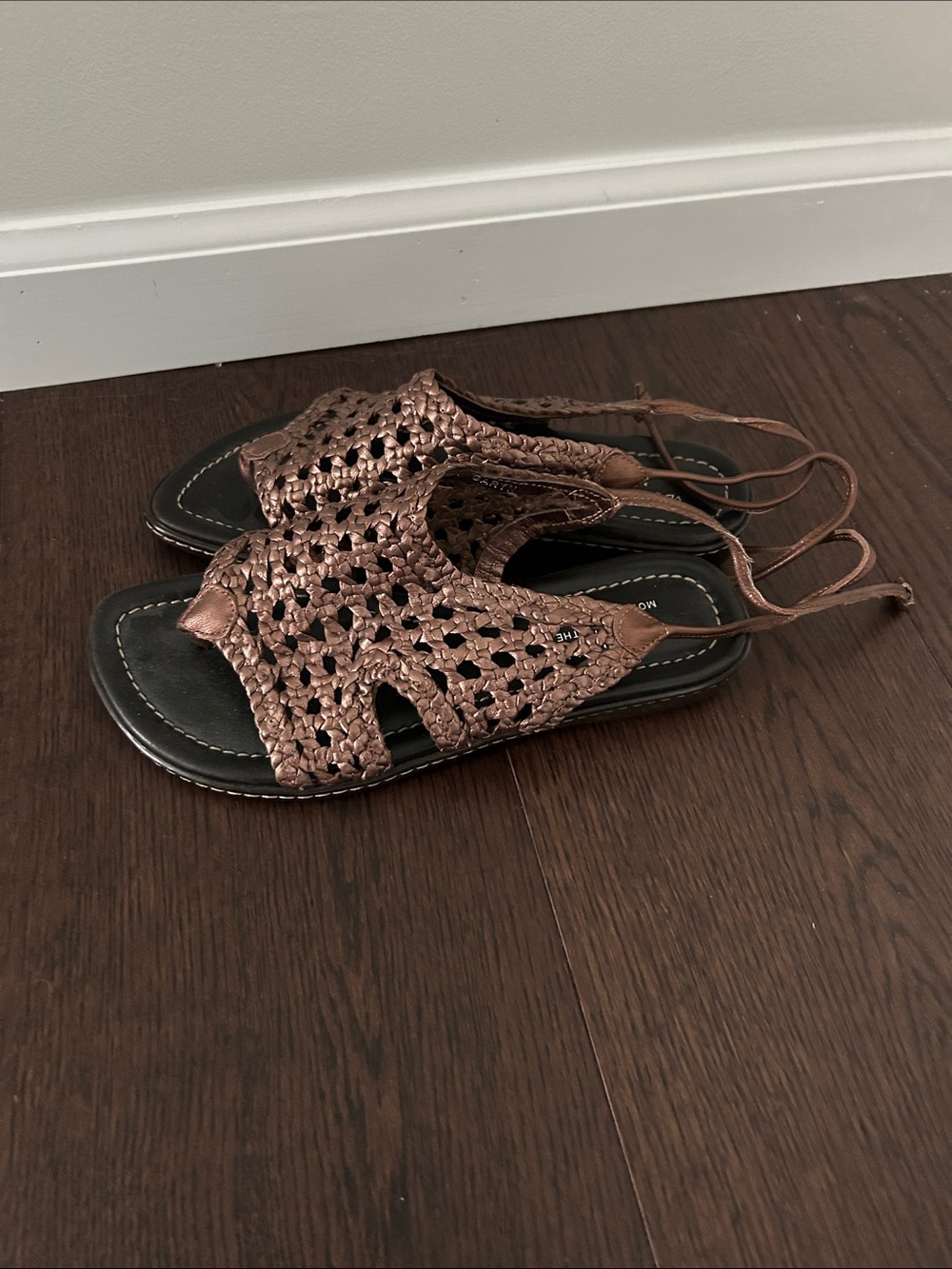 Copper brown metallic Garyn Flat Ankle Tie Woven Braided Sandals 6.5